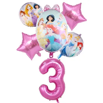 6Pcs Disney Princess Helio balionai 32inch Skaičius Baby Shower Mergina Folija Globos Gimtadienio Dekoracijos Vaikams, Žaislai Mergina Dovana