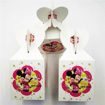 6pcsset Minnie Mouse Popieriaus saldainių Dėžutė Animacinių filmų Gimtadieniu, Apdailos Temą Šalis Tiekimo Festivalis Vaikams Mergina Rožinė