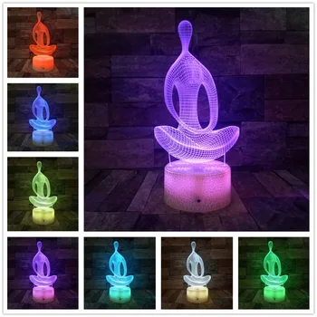 7 Spalva Keičiasi Jogos Meditacija 3D LED Nakties Šviesos Miegamasis USB Stalo Lempa 
