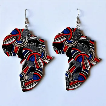 Afrikos žemėlapis formos medžio auskarai moterims turas Etninės pareiškimą, lašas auskarai paprasta mergina priedai spalvinga modelio didmeninės