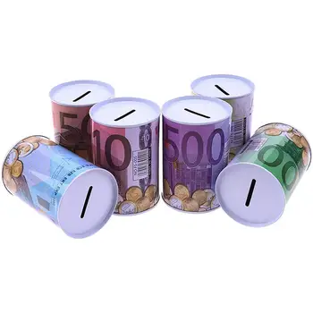 Alavuotoji skarda Cilindrų Piggy Bank Euro Dolerio Paveikslėlio Lauke Namų Pinigų Taupymo Apdailos Lauke Kūrybos Piggy Bank Cilindro A8N2