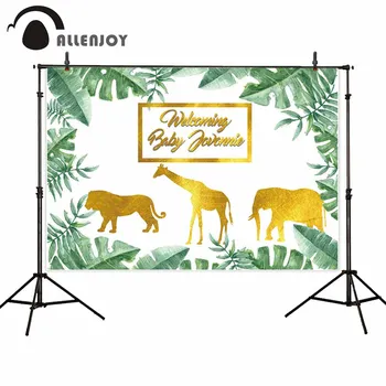 Allenjoy fonas fotografijai baby shower gimtadienio džiunglių gyvūnų šalies aukso rėmo photophone fotostudija fone