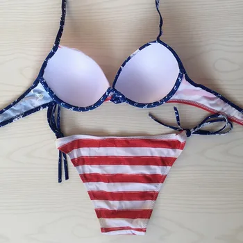 Amerikos Nepriklausomybės Diena Bikini Nustatyti Moterų Karšto Pardavimo Vasaros Seksualus Vėliavos Spausdinti Padalinta Underwire Комплект бикини maudymosi Kostiumėliai Paplūdimio