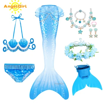 AngelGirl 2021 Swimmable Undinėlės Uodega vaikai su Flipper Merginos Undinė maudymosi kostiumėlį Vaikų Undinė Holiday Beach Cosplay Kostiumas