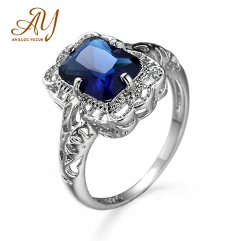 Anillos Yuzuk Autentiški 925 Sterling Silver Blue Square CZ Mažytis Pakabukas Piršto Žiedai, Moterų Dalyvavimas Pareiškimą Fine Jewelry
