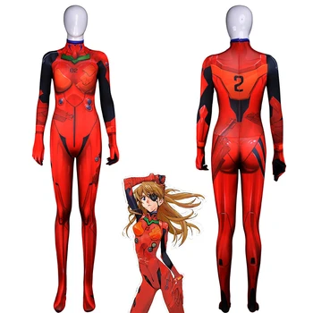 Anime Asuka Langley Soryu Jumpsuits Cosplay Kostiumų Unisex Vienas Gabalas Fullbody Zentai Kostiumas Bodysuit