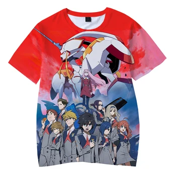 Anime DARLING į FRANXX 3d Atspausdintas T-shirt Mados Atsitiktinis Populiarus Juokingi Palaidinukė trumpomis Rankovėmis Apvalios Kaklo Viršūnes Streetwear