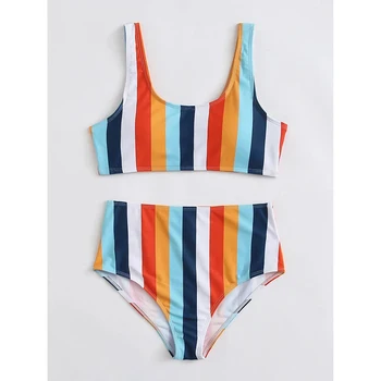 Aukštos Juosmens Bikini 2021 Seksualus Dryžuotas maudymosi kostiumėlis Moterims maudymosi Kostiumėliai, Moterų Push up Bikini Komplektas Plaukimo Dėvėti Maudymosi Kostiumą Keltą