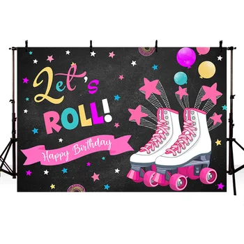 Avezano Let ' s Roll Šalis Fone Rožinė Skate Batai Žvaigždės Mergina Vaikų Gimtadienio Reklama Fotografijos Fono Foto Studija