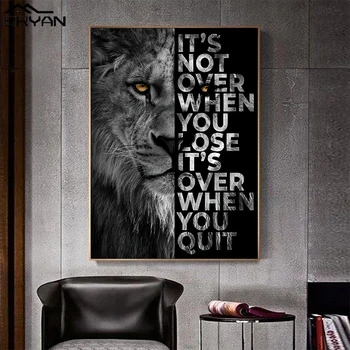 Black & White Lion Motyvacijos Drobės Plakatas Tai Ne Per Kai Jūs Prarasite Spausdinti Tapybos Gyvūnų Sienos Meno Nuotrauka už Kambarį