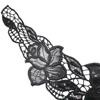 Black PU Odos Siuvinėjimo Apykaklės Apdaila Gėlių Siuvinėtos Aplikacijos, Nėrinių Iškirpte Suknelė Drabužių Puošmenų Siuvimo Apsiuvai