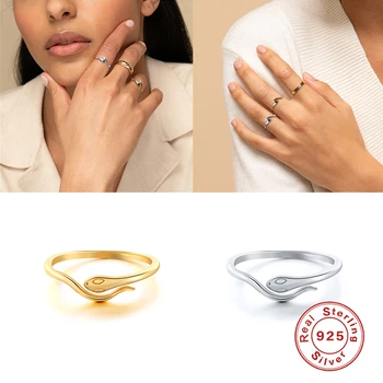 BOAKO Gyvatės Formos Žiedai Moterų, Mergaičių, 925 Sidabro Žiedas 2020 Tendencija Anillos Mujer Fine Jewelry Suporuoti Žiedai Urmu Minimalistinio#20