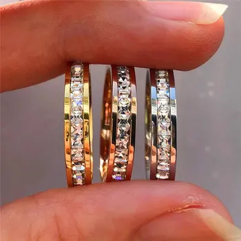 Boho Moterų Kristalų CZ Akmens Žiedas, Senovinių, Nerūdijančio Plieno Moterų Vestuvių Žiedai Mados Žada Geltono Aukso Vestuvinis Žiedas