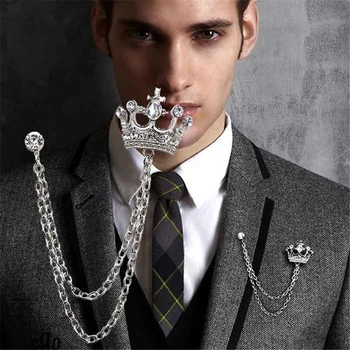 Britų Aukštos klasės Retro Vyrų Kutas Sagė Derliaus Britų Stiliaus Pin Crystal Crown Ženklelis Corsage už Kostiumą Apykaklės Priedai