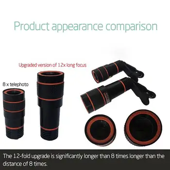 Clip-on 8/12X Optinis Priartinimas Universalus Teleskopas Fotoaparato Objektyvas išmanusis Telefonas Xiaomi 