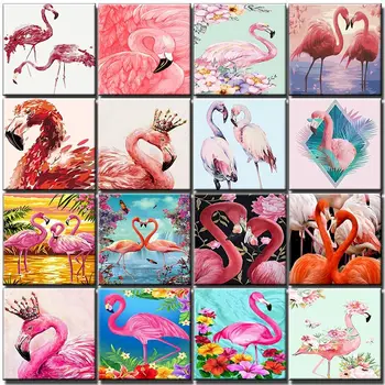 Dažų Gyvūnų Skaičius Flamingas Piešimo Ant Drobės HandPainted Tapyba Akrilo Nuotraukų Skaičius Suaugusiųjų Rinkiniai Namų Puošybai