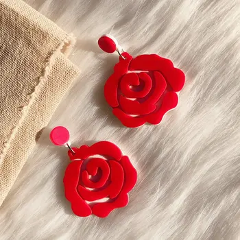 Derliaus Elegantiškas Mini Tuščiaviduriai Iš Raudonos Rožės Akrilo Auskarai Moterims Paprasta Gėlės Tabaluoti Auskarai bižuterijos Moterų Dovanos