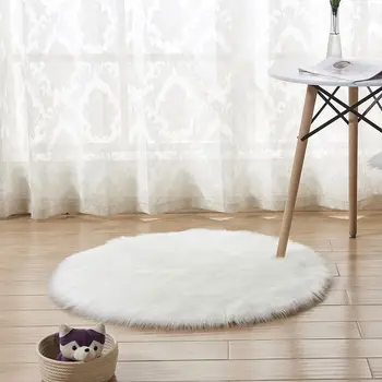 Dirbtiniais avikailio, vilnos kiliminė danga, 30 x 30 cm Pūkuotas minkštas longhair dekoratyvinių pagalvėlių, kilimų, Kėdė, sofa-mat (Apvalios Baltos)