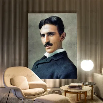 Drobės Tapybos Pobūdžio Nikola Tesla Portretas Tapybos Freskos Plakatas Namų Kambario Interjeras, Miegamojo Sienų Apdailai Meno Be Rėmelio