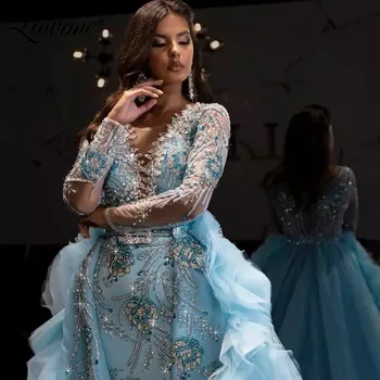 Dubajus Kristalai Musulmonų Vakaro Suknelės 2021 Saudo Arabų Ilgomis Rankovėmis Oficialų Arabų Šalis Suknelė V Kaklo Plius Dydis Promenadzie Suknelė Rūbeliai