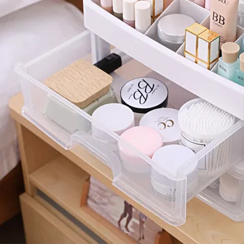 Dvigubo sluoksnio Plastiko Kosmetikos Laikymo Dėžutė Desktop Storage Box Stalčių Biuro Makiažas Lūpų Organizatorius Vonios kambarys Organizatorius Stovo