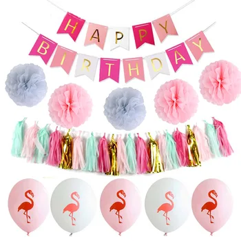 Džiaugsmas-Enlife Havajai atogrąžų šalis flamingo vienkartiniai indai vasaros šalis balionas apdaila su gimtadieniu nuotakos dušas