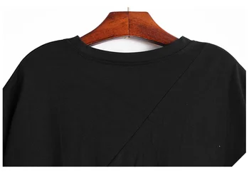 [EAM] Moterys, Juoda Nereguliarus Plisuotos Didelis Dydis Atsitiktinis marškinėliai Naujas Apvalios Kaklo trumpomis Rankovėmis Mados Banga Pavasario Vasaros 2021 1DD9732
