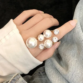 Elegantiškas Retro Negabaritinių Multi Pearl Žiedai Moterims Panele Blizga Krištolas Kalnų Krištolas Nereguliarus Korėjos Žavesio Žiedas Vestuvių Papuošalai