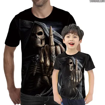 Europoje ir Amerikoje 3D skaitmeninis spausdinimas blogio dvasia kaukolė marškinėliai vyriški punk atsitiktinis kvėpuojantis įgulos kaklo trumpomis rankovėmis T-shirt