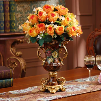 Europos Dervos Vaza+Dirbtinių Gėlių Nustatyti Figūrėlės Namo, Buto Apdailos Amatų Svetainės Šilko Netikrą Vazonas Papuošalai