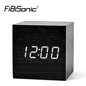 FiBiSonic Mediniai LED Laikrodis-Žadintuvas su Temperatūra, Garsai, Kontroliuoti Elektroninių LED Stalinį Skaitmeninį Stalo Laikrodžiai