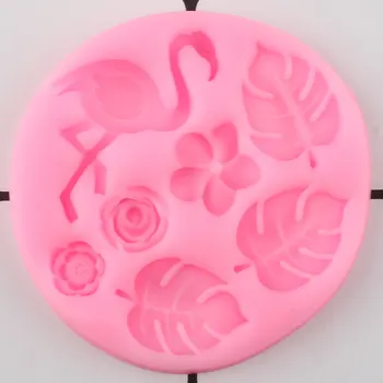 Flamingo Vėžlys Lapų, Žiedų Silikono Formų Cupcake Topper Minkštas Pelėsių Kūdikių Šalies Tortas Dekoravimo Priemonės Molio Šokolado Liejimo Formos