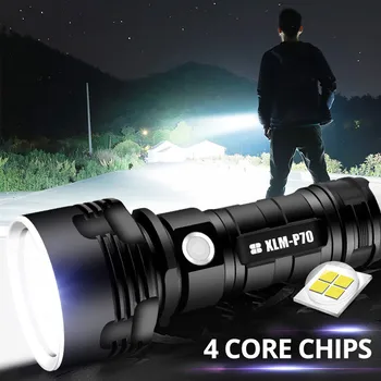 Galingas LED Žibintuvėlis XHP50 Fakelas USB Įkrovimo Vandeniui P70 Lempos Itin Ryškus Priartinimas Žibintuvėlis Šviesos 26650 Lauke, išvykos Pėsčiomis