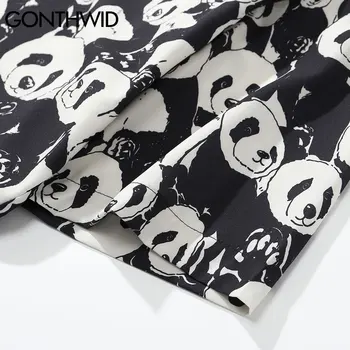 GONTHWID Havajų Marškinėliai Harajuku animacinių filmų Gyvūnų Panda Marškinėliai Streetwear Mados Atogrąžų Atostogų Paplūdimyje Mygtuką trumpomis Rankovėmis Viršūnes