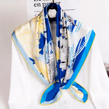 Gryno Šilko Aikštėje Šalikai Moterų Šilko Bandana Foulard Cheveux Spausdinti Skarelė Hangzhou Šilko Neckscarf Echarpe Femme 88x88cm