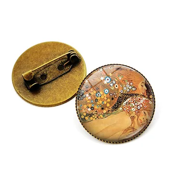 Gustavo Klimto Bučinys Sagės Papuošalai su Bronzos Spalvos Stiklo Cabochon Klimto Bučinys Modelis Sagė Pin Derliaus Sagės Dovana