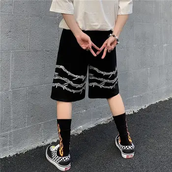 Harajuku Streetwear Geležinės Grandinės Modelis Jogger Šortai Vyrams Ir Moterims, Hip-Hop Riedlentė Šortai 2021 M. Vasarą Elastinga Juosmens Šortai
