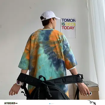 Harajuku Vyrų Vasaros trumpomis Rankovėmis T shirts Hip-Hop Kaklaraištis Dažų Tees Streetwear Vyrams, Atsitiktinis marškinėliai 2021 Negabaritinių Vyras Viršūnės