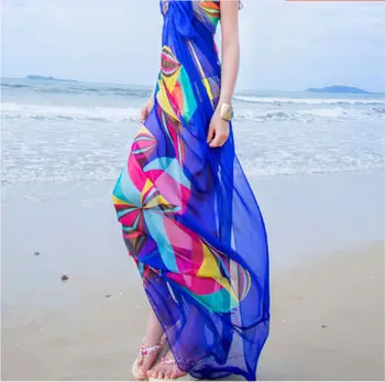 Hirigin Naujų Karšto Pardavimo Vasaros Saulės Moterų Šifono Paplūdimio Bikini Padengti Iki Apvyniokite Šaliku Pareo Maudymosi Kostiumėliai, Sarongas Paplūdimio Suknelė