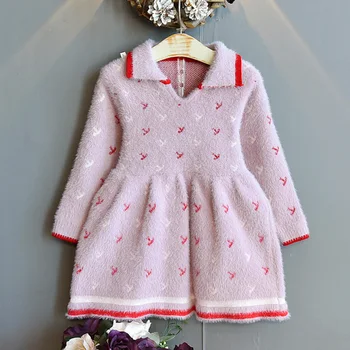 Humoro Lokys Princesė Grils Suknelė Rudens Žiemos Kūdikių Apykaklės Vilnos Suknelė Mergaitėms Megztinis Suknelė Gėlių Vaikų Dugno Suknelė