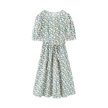 INMAN Vintage Suknelė Vasaros Elegantiškas Burbulas Rankovėmis Apvalios Apykaklės Gėlių Spausdinti Winkle Lady Dienos Vienos Vienetų