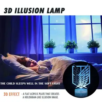 Išpuolis titan Naktį Žibintai Skautų Pulkas Logotipas 3D iliuziją, LED Lempos, Vaikų, Miegamojo Anime Apdaila Žibintai Su Nuotolinio Valdymo