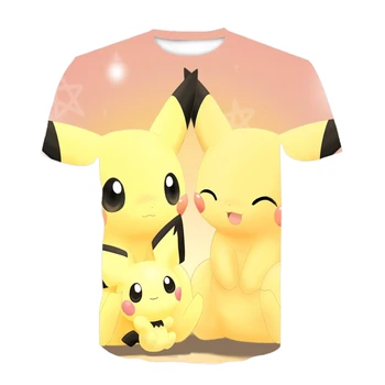 Janpan Anime Pikachu T-shirt Pokemon Trumpas Rankovės Animacinių filmų Anime harajuku 3D Vaikiški marškinėliai Berniukams Spausdinti Hip-Hop Unisex Drabužiai