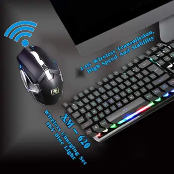 Karšto Pardavimo Klaviatūros Nešiojamų Subtilus Dizainas 2.4 G Bevielio Įkrovimo Žaidimų LED Apšvietimu ir Klaviatūros, Pelės Rinkinys w/USB Imtuvas