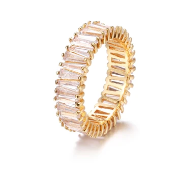 Klasikinės Aukso Spalvos Apdaila Kubinis Cirkonis Unikalios Formos Žiedas Su Populiarių Moterų Vestuvių Prabangūs Papuošalai