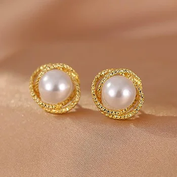 Korėjos Mados Crystal Pearl Stud Auskarai Spiralės Aukso Maži Auskarai Moterims, Vestuvių Dovana, Papuošalai