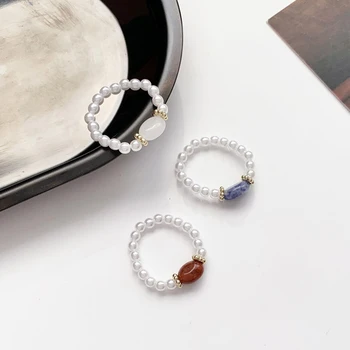 Korėjos Pearl Žiedai Moterų Mados Sintetinio Akmens Karoliukai Žiedas, Rankų darbo Gėlavandenių Perlų Piršto Žiedą, Elegantiškas Šalis Papuošalai Dovana