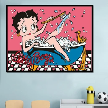Kvadratiniu/Apvalus Gręžimo Betty Boop Diamond Siuvinėjimo Diamond Tapybos Animacinių Filmų Mergina Maudymosi Kryželiu Mozaikos, Vonios Kambarys Dekoro