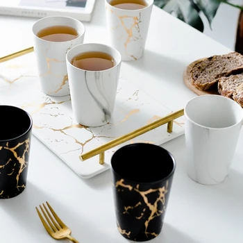 Kūrybos Baltos Keramikos Kavos Puodeliai Juodos spalvos Emalio Geriamojo Puodeliai Arbatos Sultys, Pienas, Alus, Namų apyvokos Drinkware Su Aukso Modelis