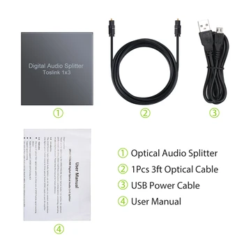 LiNKFOR 1-3 Iš 3 būdas Aliuminio Lydinio Spdif Toslink Optical Digital Audio Splitter Cable 1x3 Optinis Splitter Paramos DTS, AC3